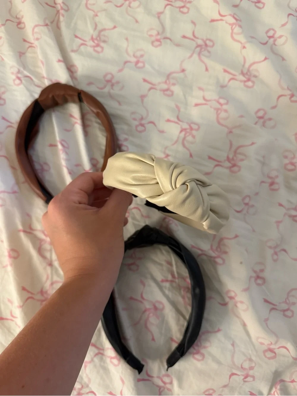 Classic Knotted Faux Leather Headband - Black, Brown, Cream